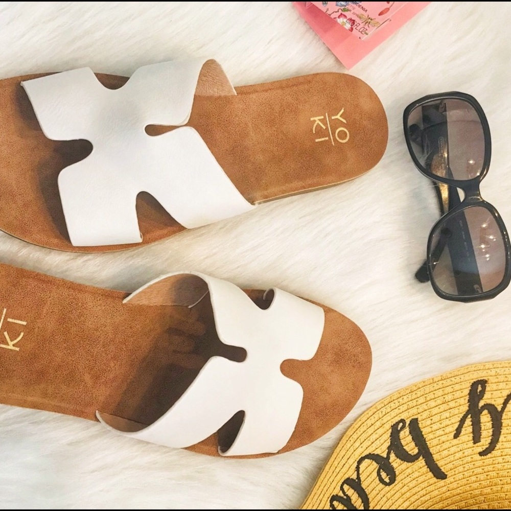 Chic Vegan Leather White Slides
